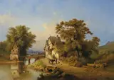 ALTMÄRKISCHE DORFLANDSCHAFT by Carl Johann Heinrich Krüger, Öl auf Leinwand (doubliert), sold May 2010