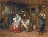 Gerard Portielje, THE VISIT OF THE HUNTSMAN, Oil on canvas