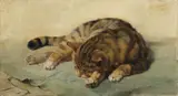 Julius Anton Adam, CAT LYING, Oil on canvas
