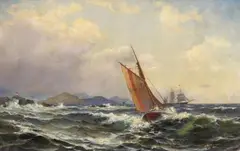 SCHIFF AUF STÜRMISCHER SEE by Laurits Haaland, Öl auf Leinwand, sold May 2010