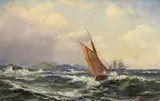 Laurits Haaland, SCHIFF AUF STÜRMISCHER SEE, Öl auf Leinwand