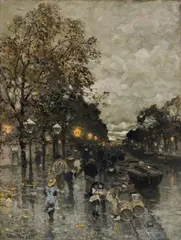 Ludvig Munthe, NÄCHTLICHE GRACHTANSICHT IN AMSTERDAM, Öl auf Leinwand