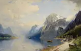C. Bertold, FJORDLANDSCHAFT MIT DAMPFSCHIFF, Öl auf Leinwand