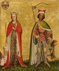 Meister der Mainzer Kreuzigung, circa 1400 & 1410, SAINT BARBARA AND SANIT MAURICE, Tempera on wood
