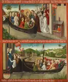 Master of 1456, TWO SCENES FROM THE MARTYRDOM OF ST. URSULA (ARRIVAL IN AND DEPARTURE FROM MAIN), Öl auf Holz (parkettiert)