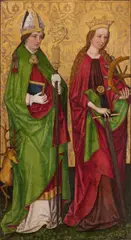 Upper Rhine-Region, circa 1490, SAINT CATHERINE AND SAINT HUBERTUS, Oil on panel
