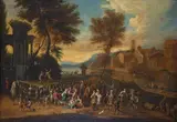 German School 18th century, MARKET SCENE WITH TRAVELLING THEATRE