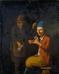 Hubert van Ravesteyn, PEASANTS SMOKING AND DRINKING, Oil on panel