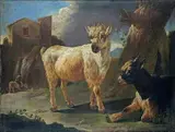 LANDSCAPE WITH GOATS by Philipp Peter Roos, called Rosa Da Tivoli, attributed to, Oil on canvas (relined), sold Mar 2010