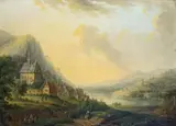 RIVER LANDSCAPE WITH VILLAGE AND CHURCH by attributed to Christian Georg Schütz the Younger, Oil on panel, sold Mar 2010