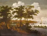 attributed to Dionys Verburg, TOWN AT A CANAL, Oil on panel