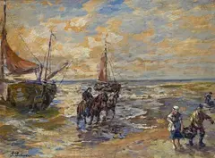COASTAL SCENE AT THE BALTIC SEA by Gregor von Bochmann, Oil on panel, sold Mar 2010