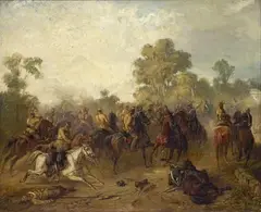 Eugen Adam, FIGHTING ULANS, Oil on panel