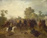 Eugen Adam, FIGHTING ULANS, Oil on panel