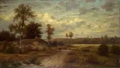 Peter Burnitz, AUTUMN LANDSCAPE WITH PEASANT, Oil on canvas (relined)