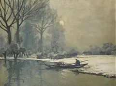 Max Clarenbach, WINTER LANDSCAPE AT THE LOWER RHINE-REGION, Oil on canvas