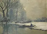 Max Clarenbach, WINTER LANDSCAPE AT THE LOWER RHINE-REGION, Oil on canvas