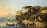 German School 19th century, NORTH-ITALIAN SEA LANDSCAPE WITH BOATS AND MERCHANTS