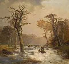 Carl Hilgers, WINTER LANDSCAPE WITH SKATERS, Oil on canvas