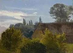 Emil Lugo, LANDSCAE WITH BARN, Oil on paper, mounted on cardboard