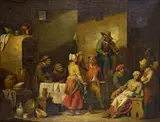 Netherlandish School, probably 19th century, MERRY PEASANTS IN A TAVERN, Oil on canvas (relined)