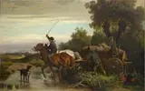 Adolf van der Venne, HORSE TEAM AT A PASSAGE, Oil on canvas (relined)