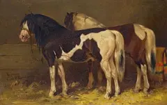 Wouter Verschuur the Younger, TWO HORSES IN A STABLE, Oil on canvas