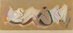 Figural Composition by Max Ackermann, 2 pastel crayon drawings, on a sketch book sheet with perforated edge, sold Dec 2009