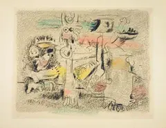 Metamorphose by Willi Baumeister, Lithograph, watercoloured, on lightly textured cream colored wove paper, sold Dec 2009