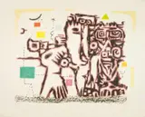 Willi Baumeister, Two World Ages, Colour lithograph on wove paper with watermark encircled rooster and the monogram of the artist Albrecht Dürer