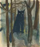 Pol Cassel, Nocturnal (Cat in a Woods). Park, 2 watercolors on roughly textured watercolor paper
