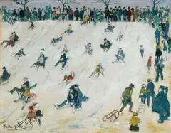 Richard Bloos, Scope with Sledders, Oil on canvas