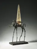 Eléphant spacial by Salvador Dalí, Bronze sculpture with set upon translucent obelisk made from a synthetic material. Total height 89.5 cm, the obelisk 41 , sold Dec 2009