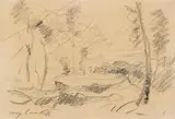 Lovis Corinth, Landscape with Radiant Sun, Graphite drawing on ivory coloured textured paper