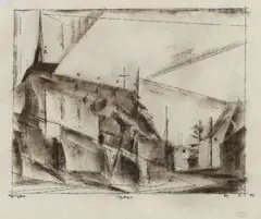 Taubach by Lyonel Feininger, Pen and ink with brown lavis over preparatory drawing in charcoal, sold Dec 2009