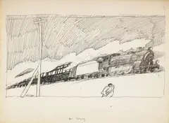 Eilzug (Express Train) by Lyonel Feininger, Pen and ink on ivory colored laid paper with the watermark "INGRES FRANCE", sold Dec 2009