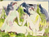 Three Bathers (Nudes in Mountain Landscape) by Ernst Ludwig Kirchner, Watercolor over pencil on light colored cardboard, sold Dec 2009