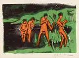 Mit Schilf werfende Badende (Bathers throwing Reeds) by Ernst Ludwig Kirchner, Colour woodcut on wove paper, sold Dec 2009