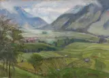 Otto Modersohn, Blick auf Hindelang (Wiesen) [View of Hindelang: Meadows], Signed O Modersohn (possibly supplemented) in red in lower right, on the back of the chassis at upper left titled in pencil "Blick auf Hindelang/ Wiesen" by Mat