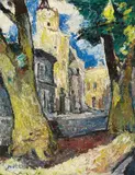 Landscape. Verso: Beach Scene by Mela Muter, Oil on wood, sold Dec 2009