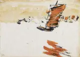 Chinese Junks (Brown Sails) by Emil Nolde, Watercolor and ink on very thin, fibrous Japanese paper, sold Dec 2009