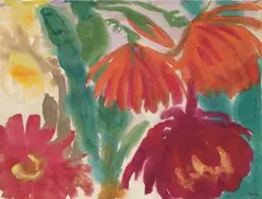 Emil Nolde, Red Flowers, Watercolor on Japanese laid paper