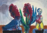 Still-Life with Hyacinths and two Scuptures (Egyptian Bird and Chinese Figure) by Emil Nolde, Watercolor on thin Japanese paper, mounted fully onto a support, sold Dec 2009