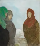Emil Orlík, Japanese Women in Winter Clothes, Oil over fine preparatory drawing in crayon on canvas