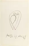 La chouette by Pablo Picasso, Ink drawing on sketchbook sheet with rounded corners and perforated upper edge, sold Dec 2009