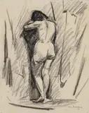 Hans Purrmann, Female Nude seen from Behind, Crayon drawing on ivory colored laid paper
