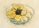 Yellow Blossoms by Christian Rohlfs, Watercolor and ink drawing on sturdy, yellowish watercolor paper, sold Dec 2009