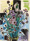 Skabiosen (Scabiosa) by Karl Schmidt-Rottluff, Brush and black ink and colour crayon on chamois coloured laid paper, sold Dec 2009