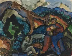 Eberhard Viegener, Family in a Landscape, Watercolor and pen and ink over pencil preliminary drawing on sturdy watercolor paper