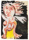 Karel Appel, Untitled (Dancing Nude), Gouache, ink and color crayon on brownish paper mounted onto canvas